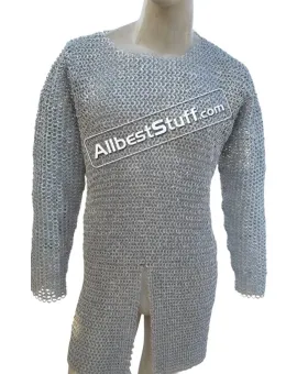 Aluminum Hauberk Full Flat Riveted Chest 48 Chainmail Shirt